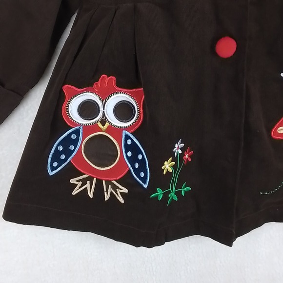 Maria Elena Size 6 Fleece Lined Corduroy Swing Coat in Brown w/ Embroidery‎ - Picture 9 of 12